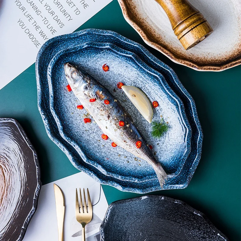 10/12 дюймов домашняя керамическая тарелка для суши в японском стиле прямоугольная рыбы