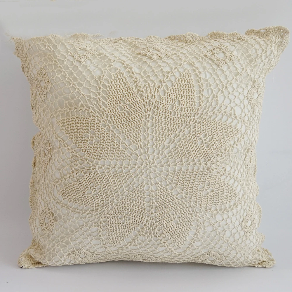 2022 New Style  Boho Style Plain Decorative  Square Pillow Covers Woven Crochet Cushion Cover