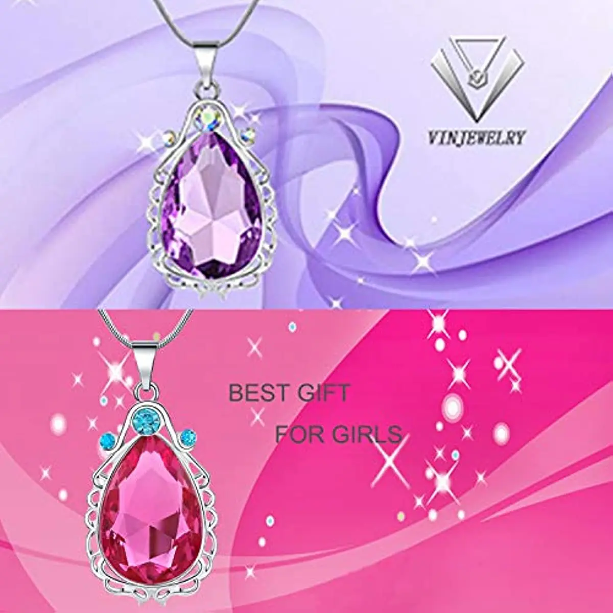 Fashion Sofia Magic Gem Necklace Jewelry Princess First Amulet Alloy Chain Teardrop Crystal Pendant Necklaces Gift for Girls