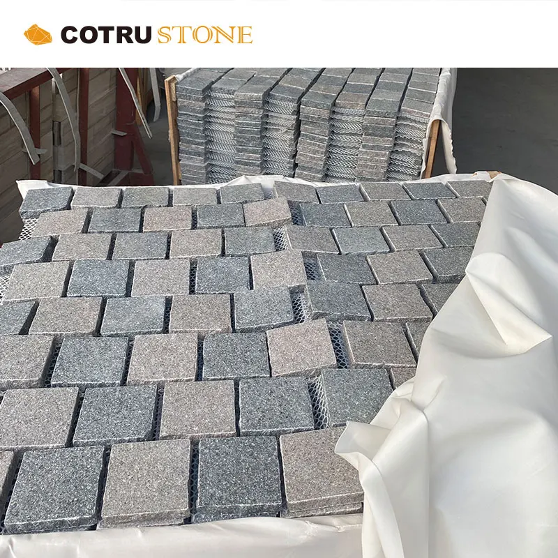 Mixed Cobble Mesh Porphyry Stone Multi-colored square Stones Creative Design Outdoor Paving Stones Natural Granite Material
