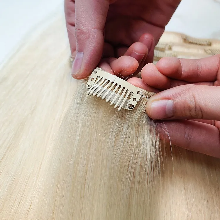 100% Russian Human Remy Clip On Hair Extensions Wholesale Natural Seamless Indian Clip In Hair Extension