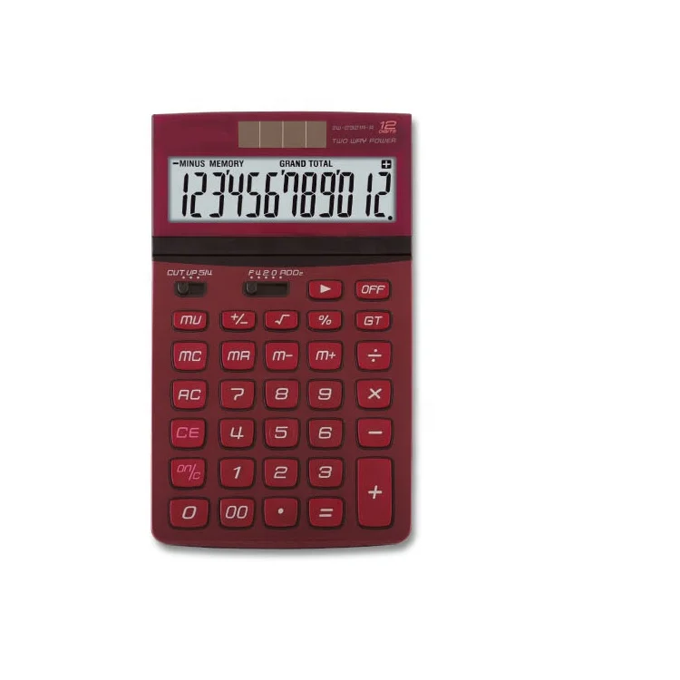 Office Two Way Power 12 Digits Silver Red Color Desktop Calculator with  Big Digit Calculator Large Novelty