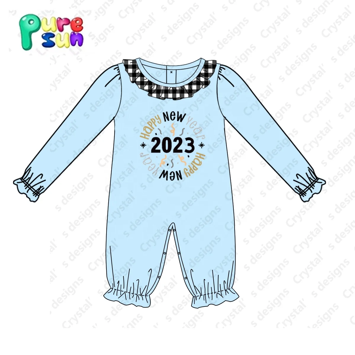 2023 Newest designs baby girl clothes happy new year applique toddler girl winter clothing for girl boutique clothes