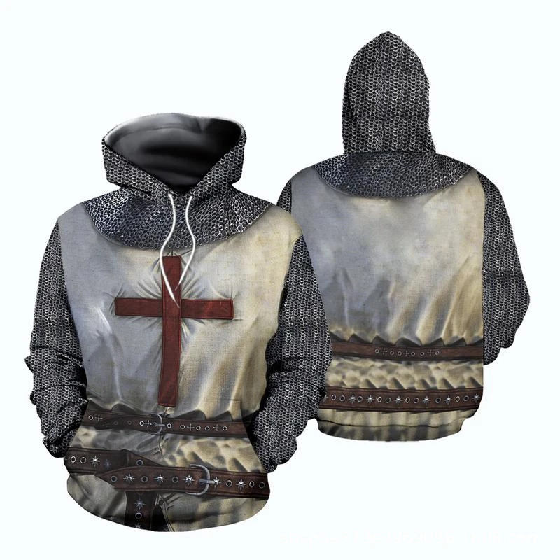 2023 Autumn And Winter Sweatshirt Men Hooded Knights Templar Armor Cross Clothes Europe And The United States Trend Men