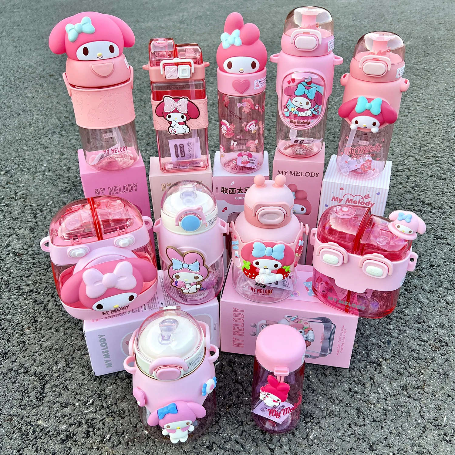 Wholesale Water anime Straw Cup  kawaii Cinnamonroll Kuromi My Melody Cartoon Water Bottle With Straw