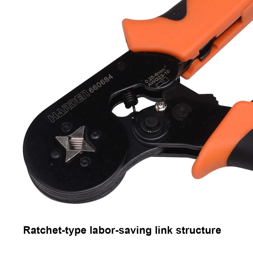 HARDEN Hot sale 0.25-6MM Adjusting Ratcheting Square Ferrule Wire Cable Crimper Plier Tool
