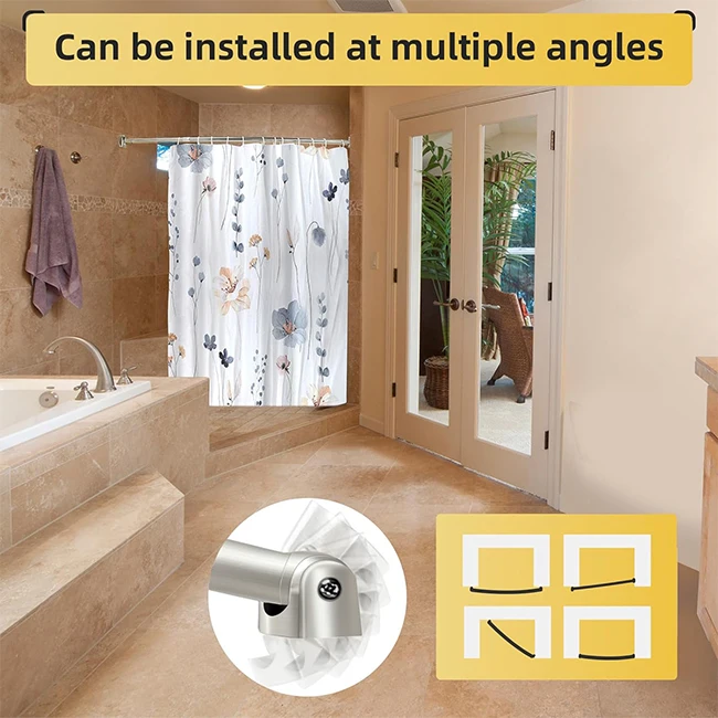 Adjustable Bath Rod Curved Shower Curtain Rod Expandable Diameter 1in  Stainless Steel Curved Shower Rod for bathroom