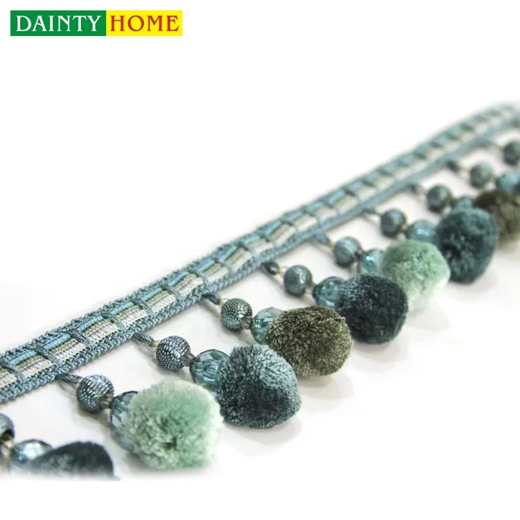 Eco-friendly Dark Coffee Color Ball Curtain Decorative Pom Pom Fringe