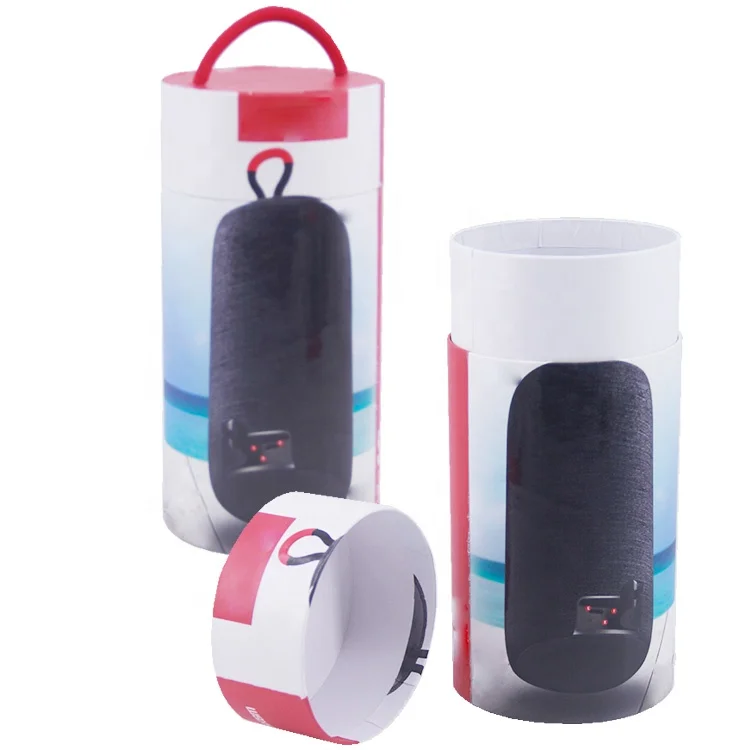 Custom Printed Electronics Cylindrical Cardboard Box Packaging With Plastic Hook Supply Bluetooth Audio Board Packaging Box