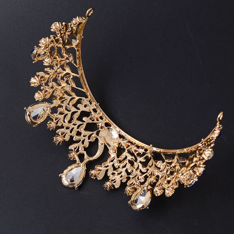 Swan Gold Plated Dark Blue Stone Alloy Crown