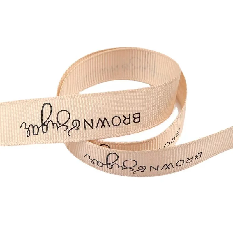 Wholesale Custom Logo Colorful Polyester Ribbon Gold Foil Grosgrain Printed Ribbon