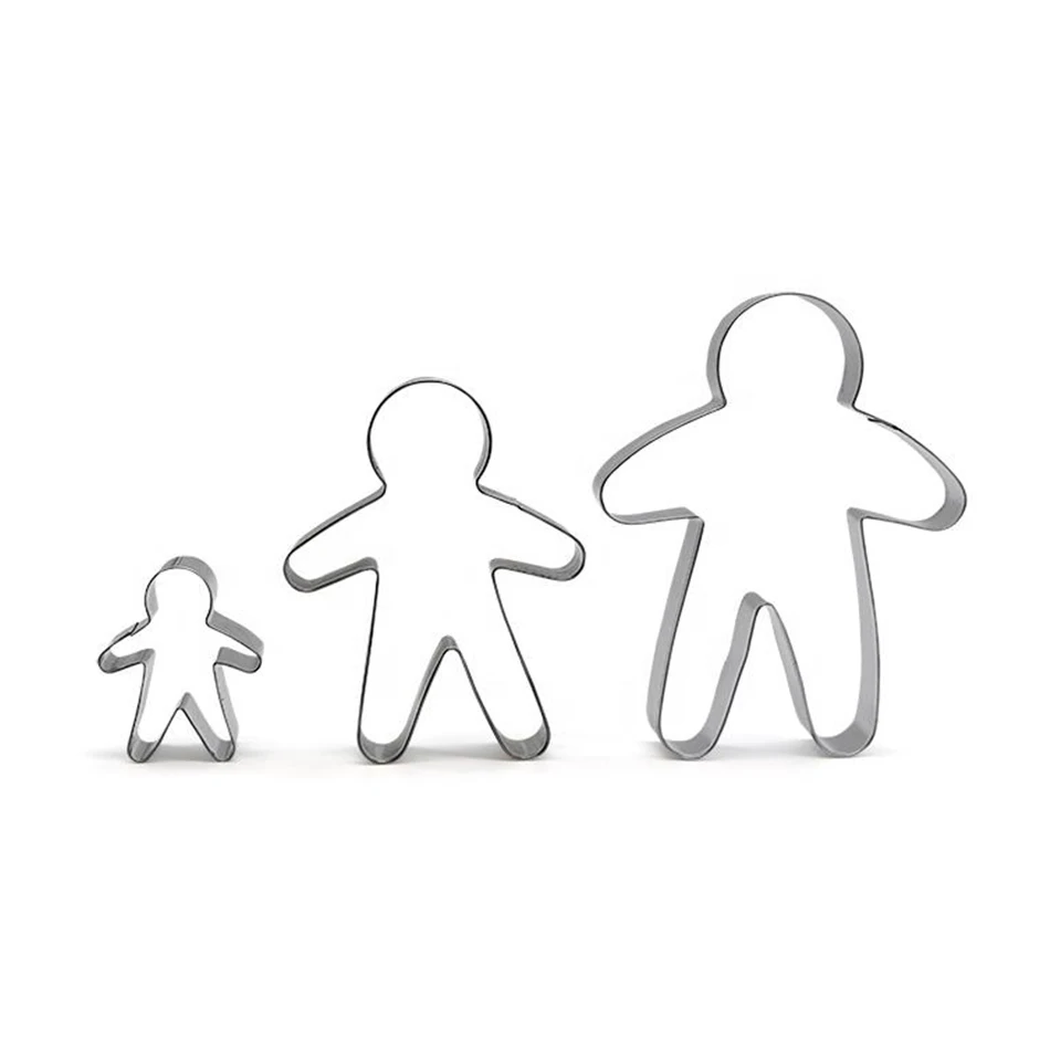 3Pcs Baking Diy Cake Tools Pastry Bread Decorating Stainless Steel 3D Christmas Ginger Gingerbread Man Cookie Cutter