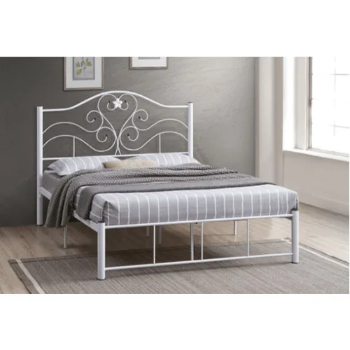 Standard Qualify White Double Metal Bed for Home Bedroom  Furniture Use