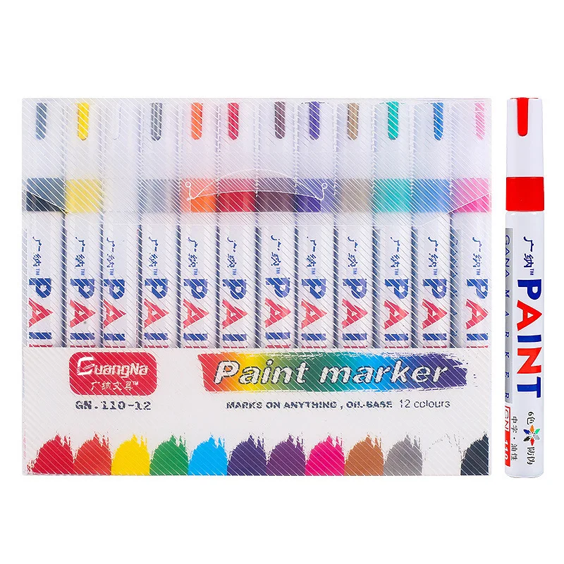 12pcs  Car Wheel Tire Oily Painting Pen Auto Rubber Tyre Polishes Metal Permanent Marker Graffiti Touch Scratch Wet Wax