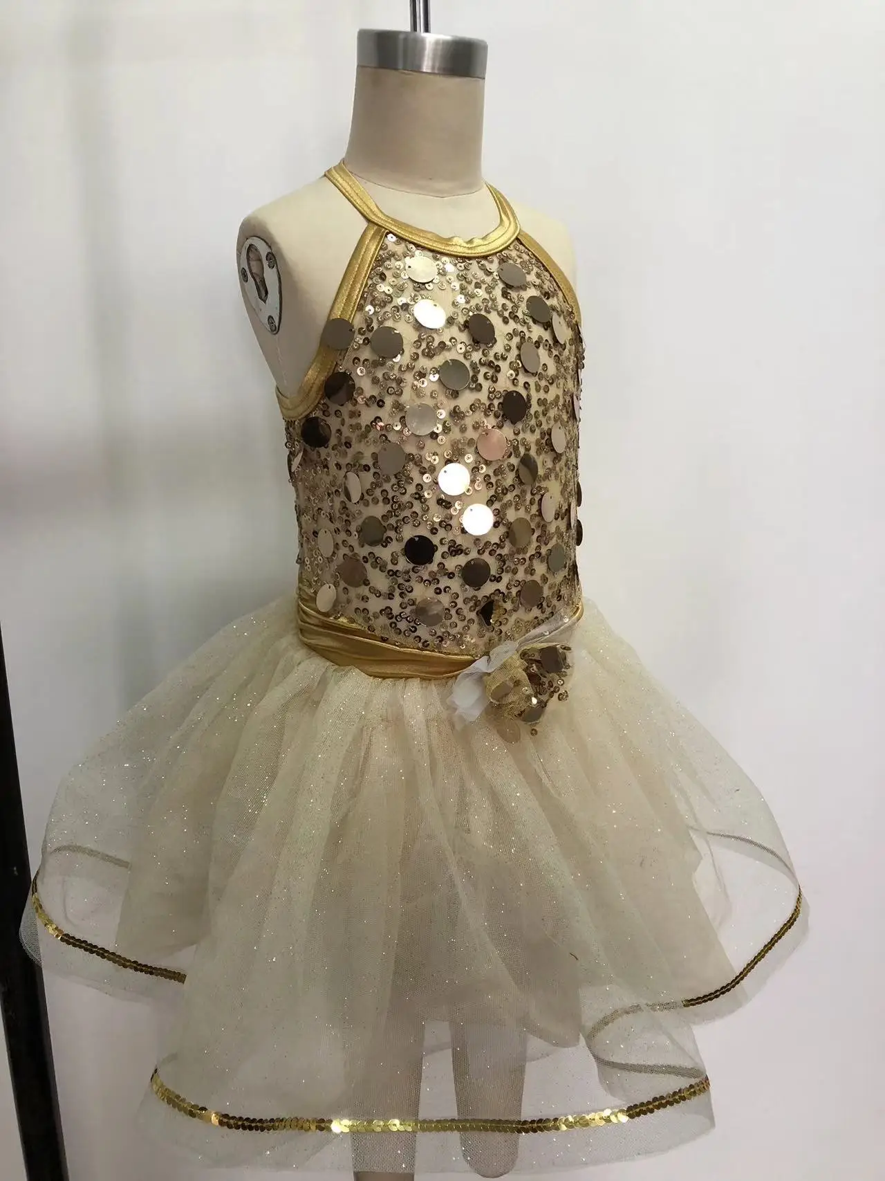 With Triangle Lined Bottoms Sequined Bamboo Dress Trimmed In Sequin G-hook Closure At Power Mesh Back Strap Glitter Tulle Skirt