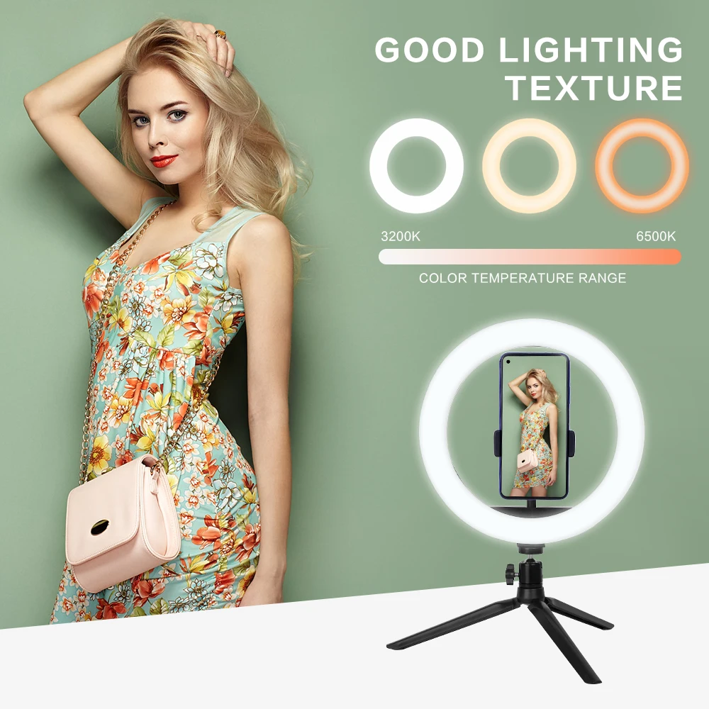 360 Degree Rotational Thermal Design 3800-6800K Multistage Dimming Ring Light With Retractable Height Tripod Stand For Live
