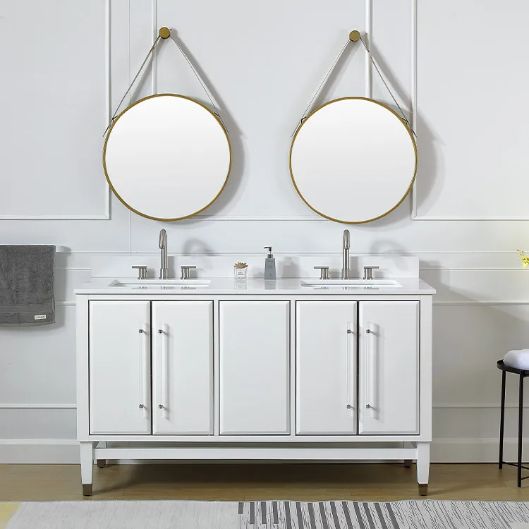 Modern Bathroom Furniture European Style Artificial Marble Top Floor Mounted Bathroom Cabinet Vanity With Double Sink