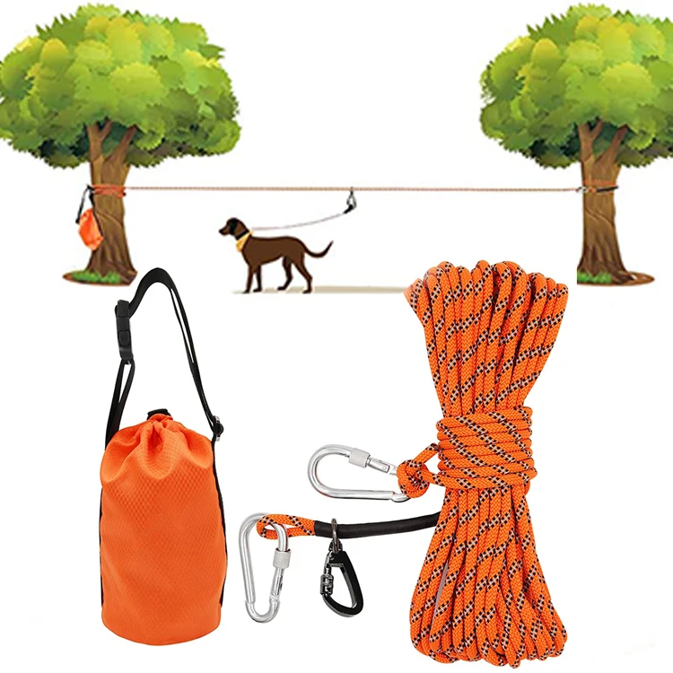 Dog Tie Out Cable for Camping 50ft Portable Overhead Trolley System for Dog up to 200lbs Dog Lead for Yard Camping Parks Outdoor