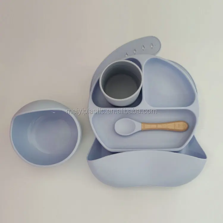 Silicone Toddler Feeding Sets Baby Suction Tableware Bib Bowl Spoon Plate Sets for Baby Eating
