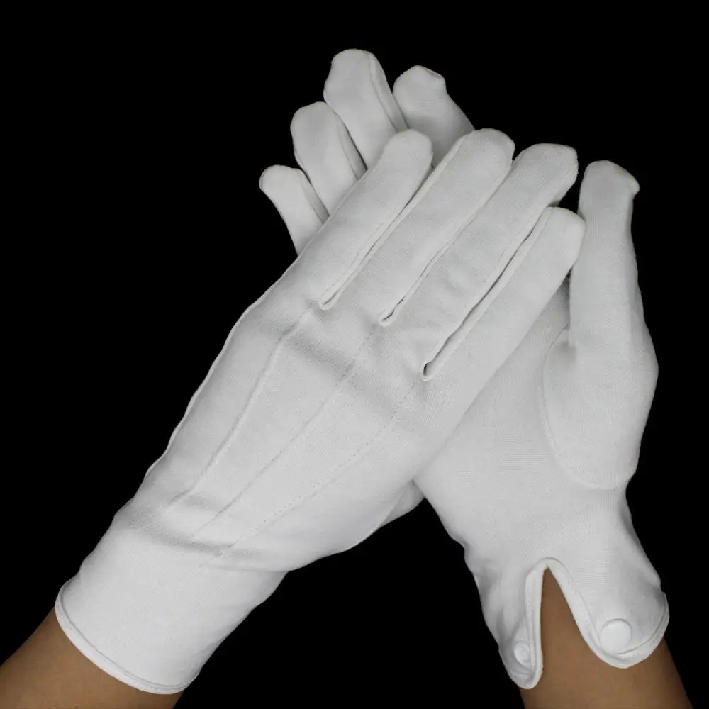 Etiquette Comfortable Ceremonial Formal Parade Uniform Cotton Traffic White Hand Gloves With Ribs Snap