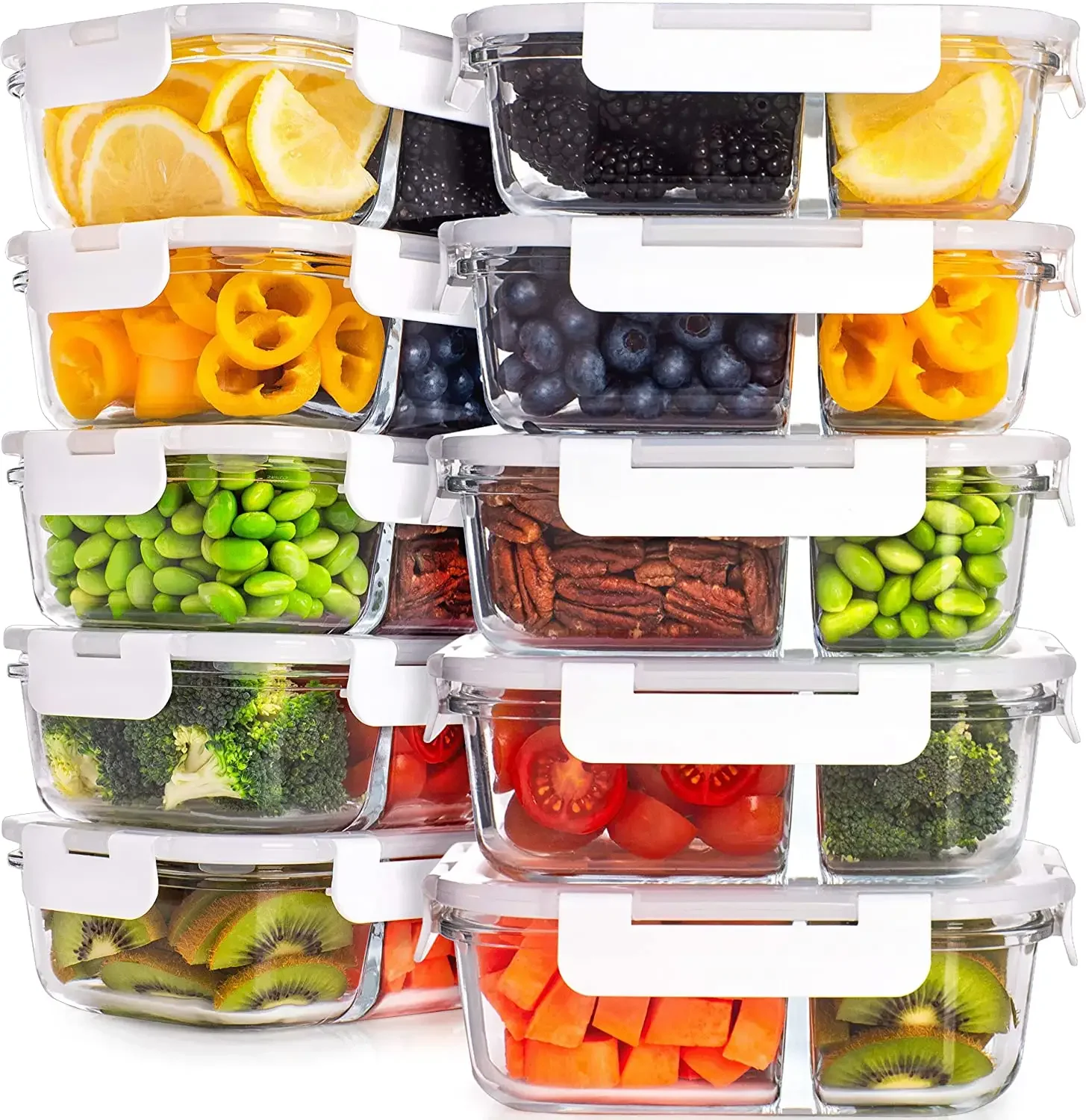Glass Food Storage Meal Prep Containers  2 Compartment Lunch Box With Lid For Food Storage