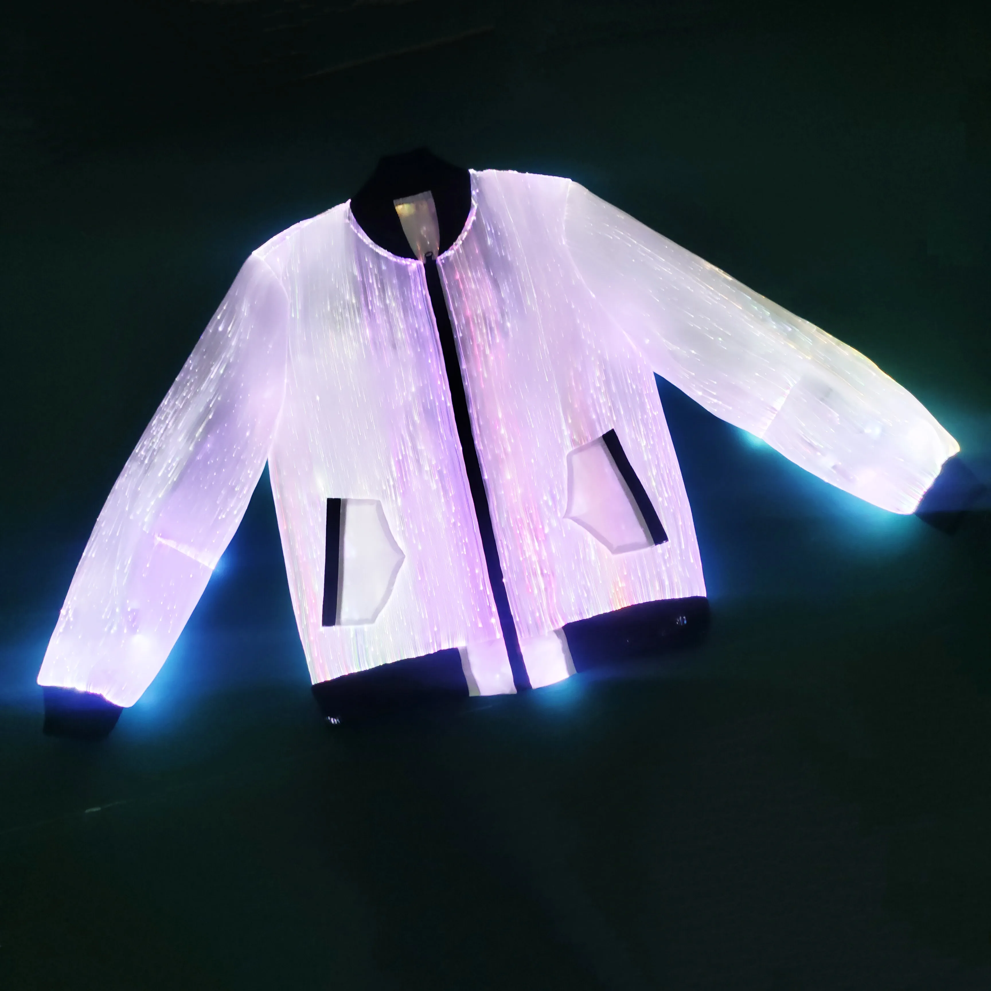 LED Light Up Jacket Coat - Cycling Jacket Bike LED Jacket Luminous Costume - Men Wear LED Fibre Optic Fabric Custom Party Rave