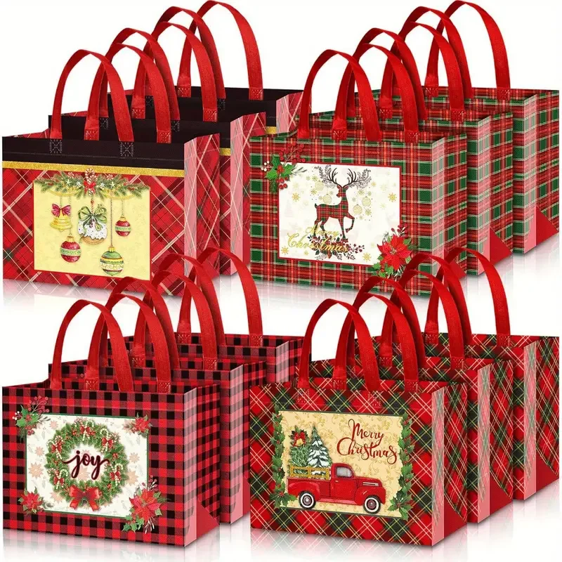 custom printing Festive Christmas Gift non woven Bags with Handles Durable Non-Woven Foldable reusable grocery shopping bag
