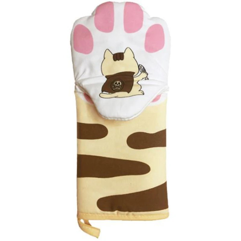 Длинные хлопковые термостойкие Нескользящие перчатки с 3d-рисунком кота и лап для духовки