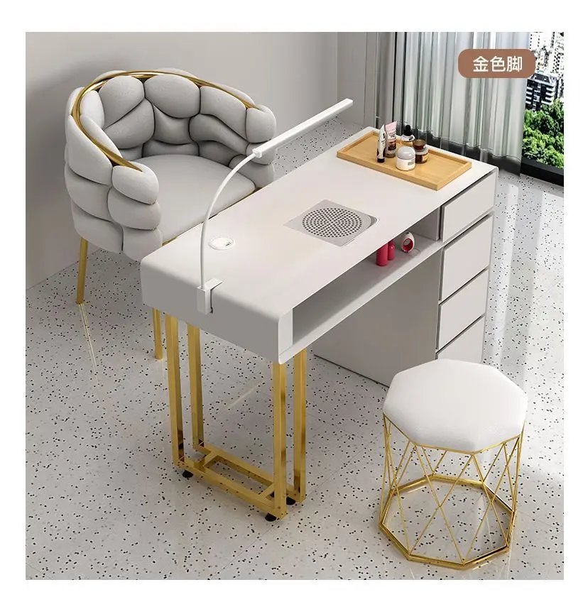 Hochey Factory Custom MarbleTop Nail Light Luxury Pink Double Nail Desk Pink Nail Care Desk Pedicure Manicure Chair