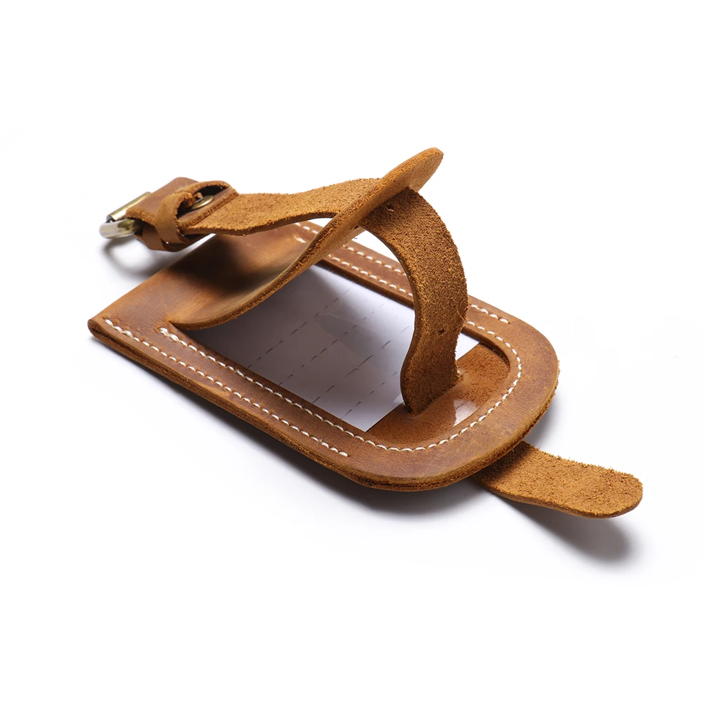 Crazy Horse Leather Luggage Tag For Vintage Men Leather Bag ID Tag For Duffle Backpack Luggage Tag