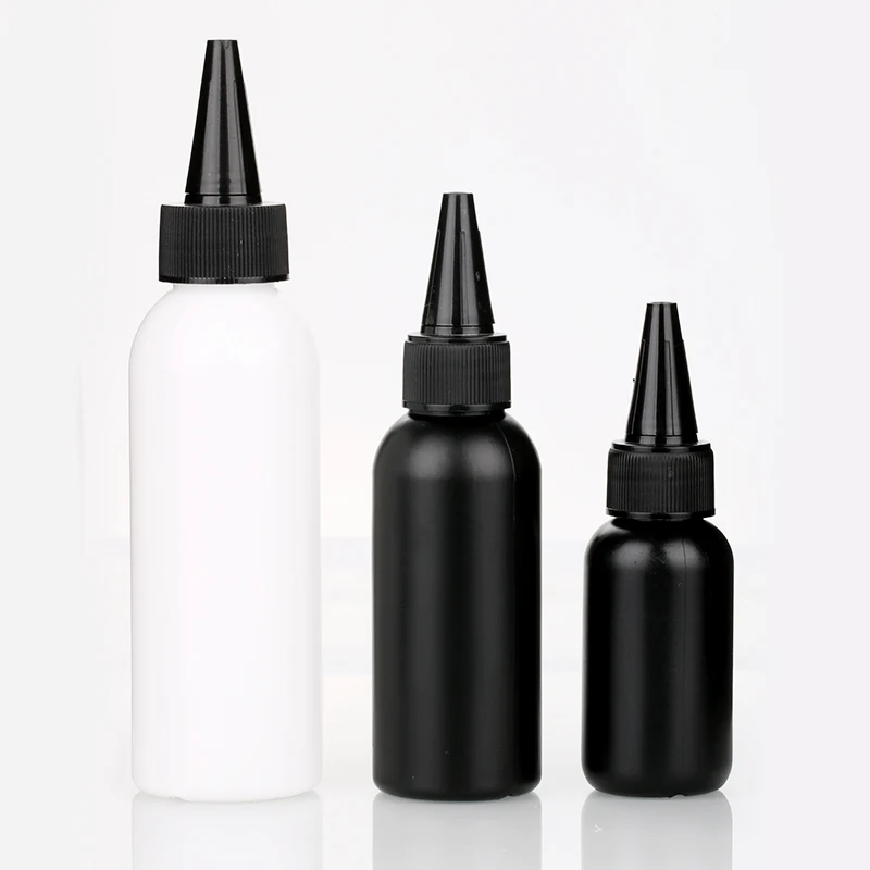 30ml 50ml 100ml black cylinder HDPE plastic glue bottle professional nail polish container with screw cap