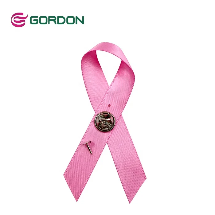 Gordon Ribbons Handmade Aids Awareness Ribbons Pink Satin Aids Ribbon Bow With Metal Button Custom Caracters Girls