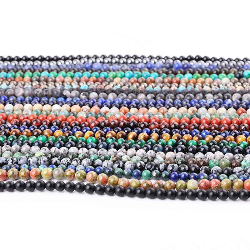 Hongyu Wholesale 4 6 8 10 12mm Natural Stone Beads Gemstone Jasper Tiger Eye Lava Loose Beads For Jewelry DIY Making