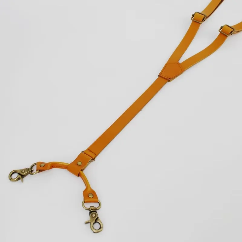 Wholesale Elastic Stretch Y-back Top Grain Genuine Skinny Brown Leather Suspenders for Men