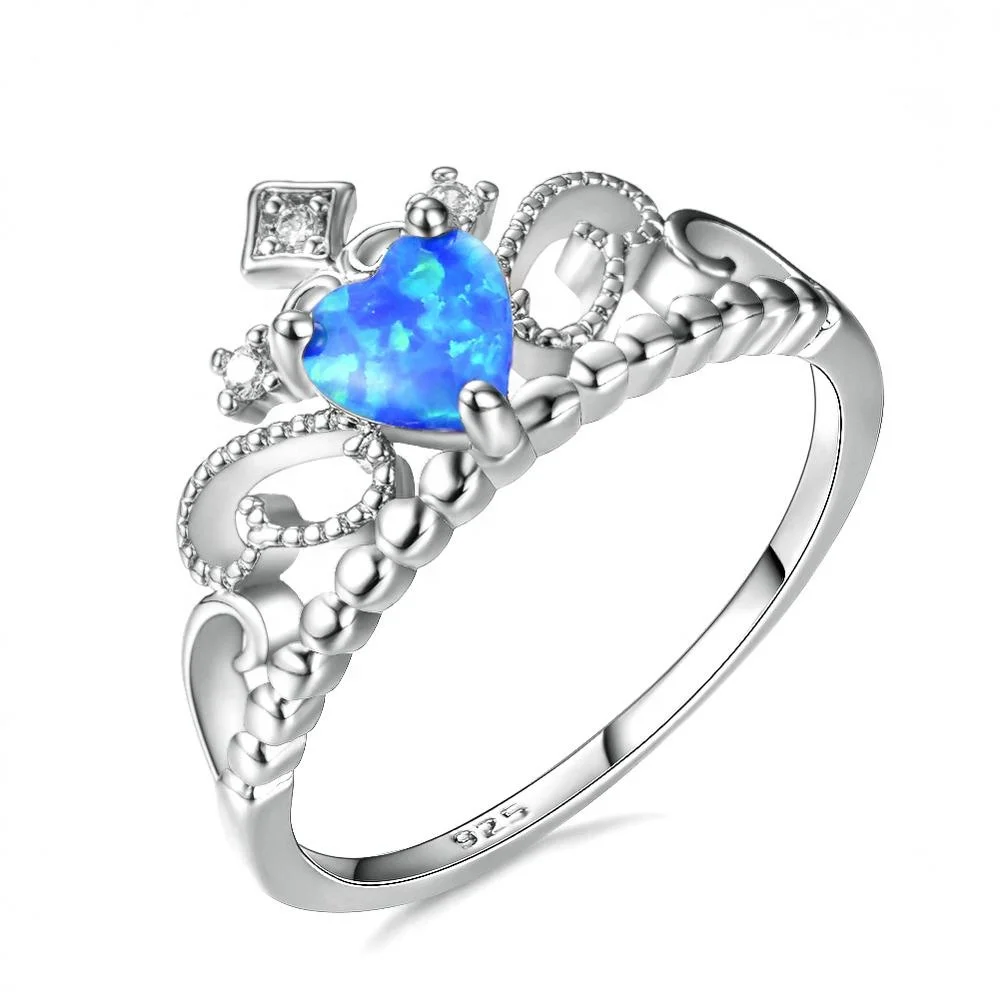 
Ring woman S925 sterling silver heart shaped white opal crown ring 