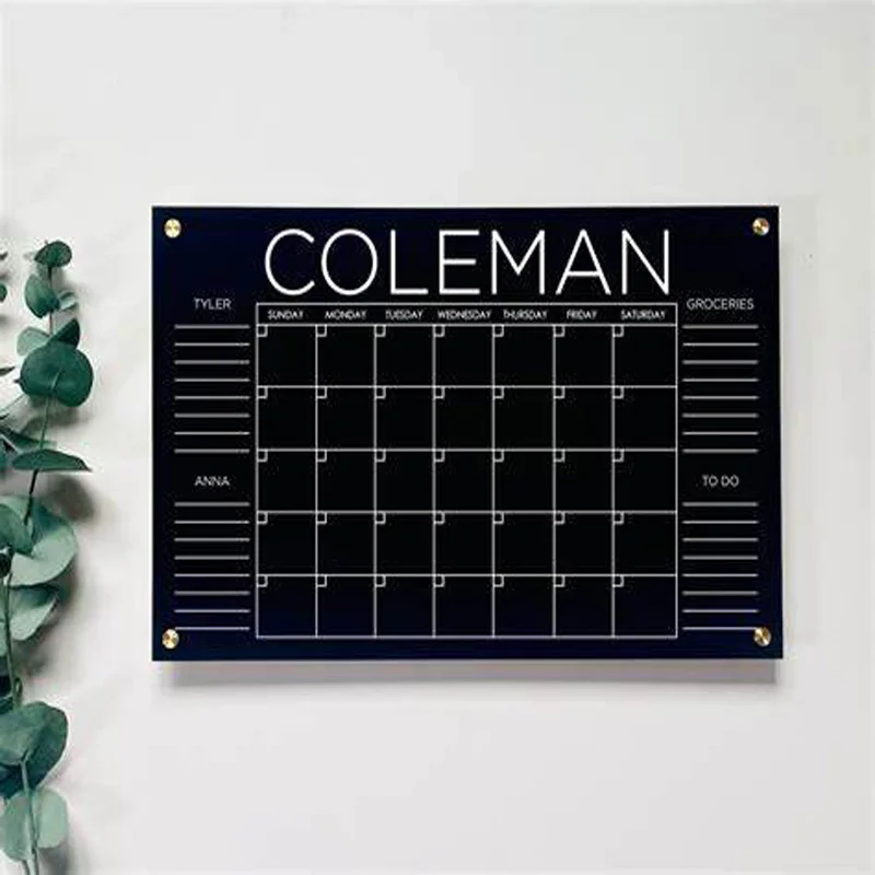 Custom Printing 18x24 inch Acrylic Calendar Reusable Clear Acrylic Sign Monthly Planner Wall Mounted Acrylic Wall Calendar