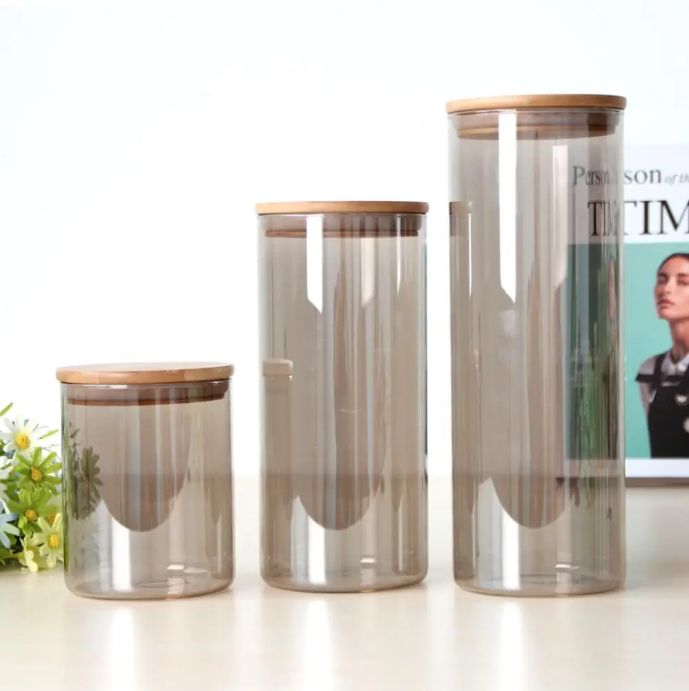 Large High Borosilicate Glass Food Storage Containers Jars with bamboo wood lid