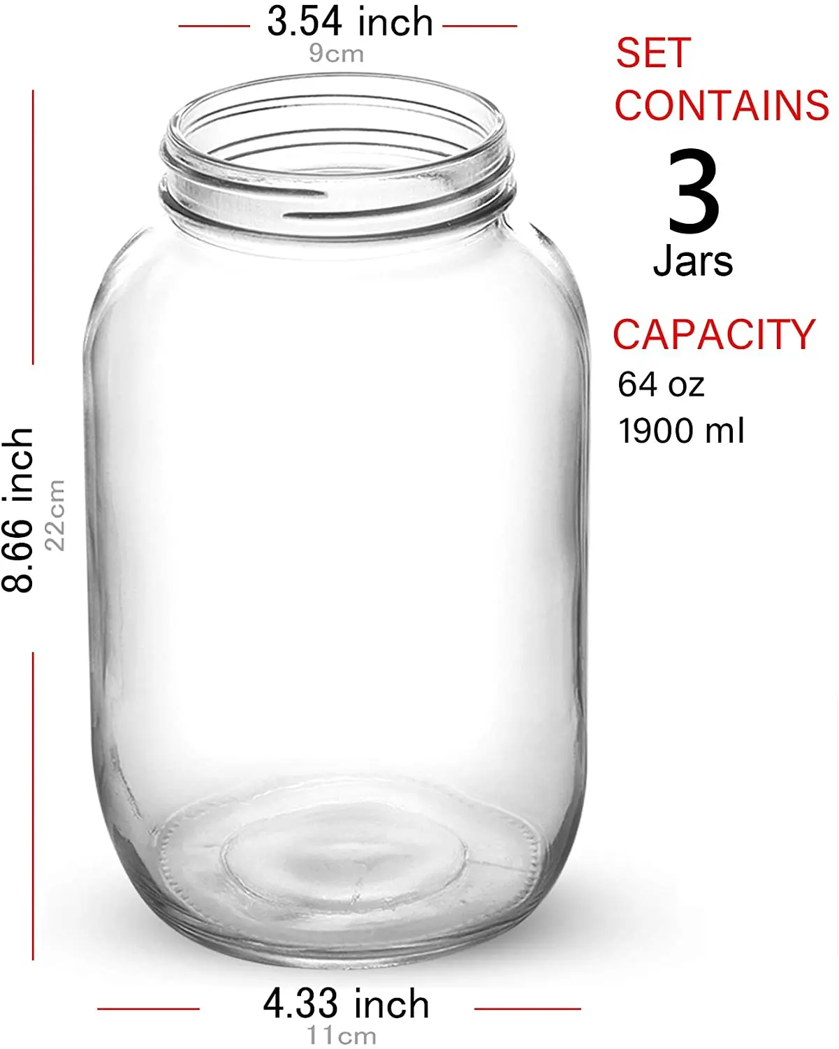 Mason Jars 64 oz Wide Mouth with Lid and Band, Half Gallon Mason Jars with Airtight Lids , Clear Glass Mason Jars