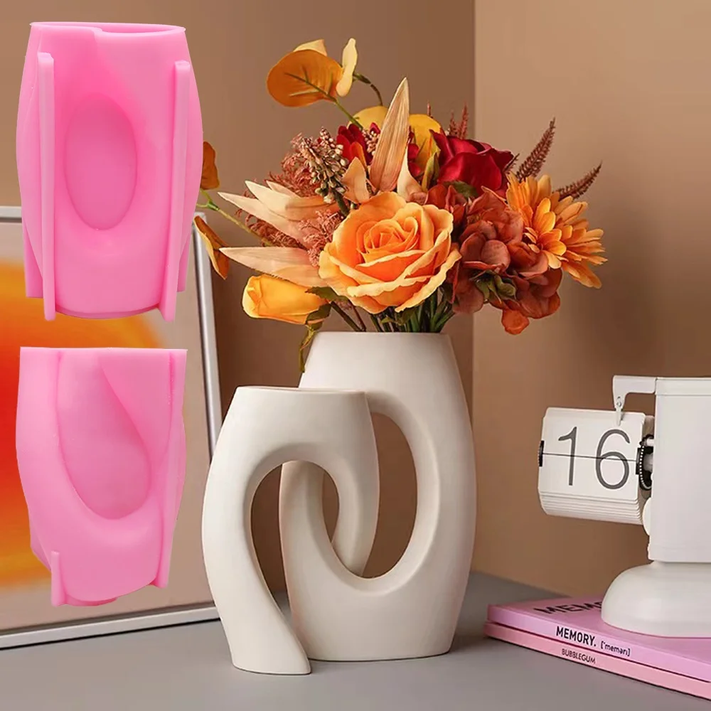 DM958 DIY Cross Double Vase Cement Mold Silicone Flower Pot Concrete Mould Candle Jar Cement Concrete Silicone Mold