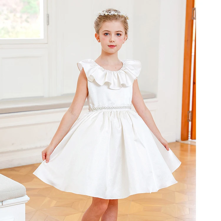 White simple design quality fashion children clothing kids 2-12 years frock fancy baby girl birthday party dresses