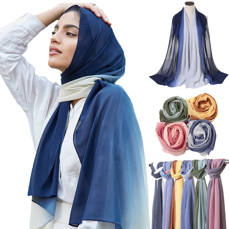 Factory wholesale Breathable Georgette Ombre Chiffon Hijab bubble chiffon fabric Muslim Chiffon Hijab