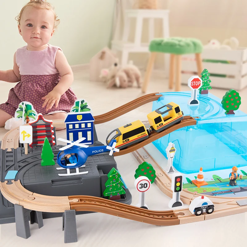 Children Educational Play DIY Train Railway Track Baby Wooden Train Set Toy For wooden train tracks