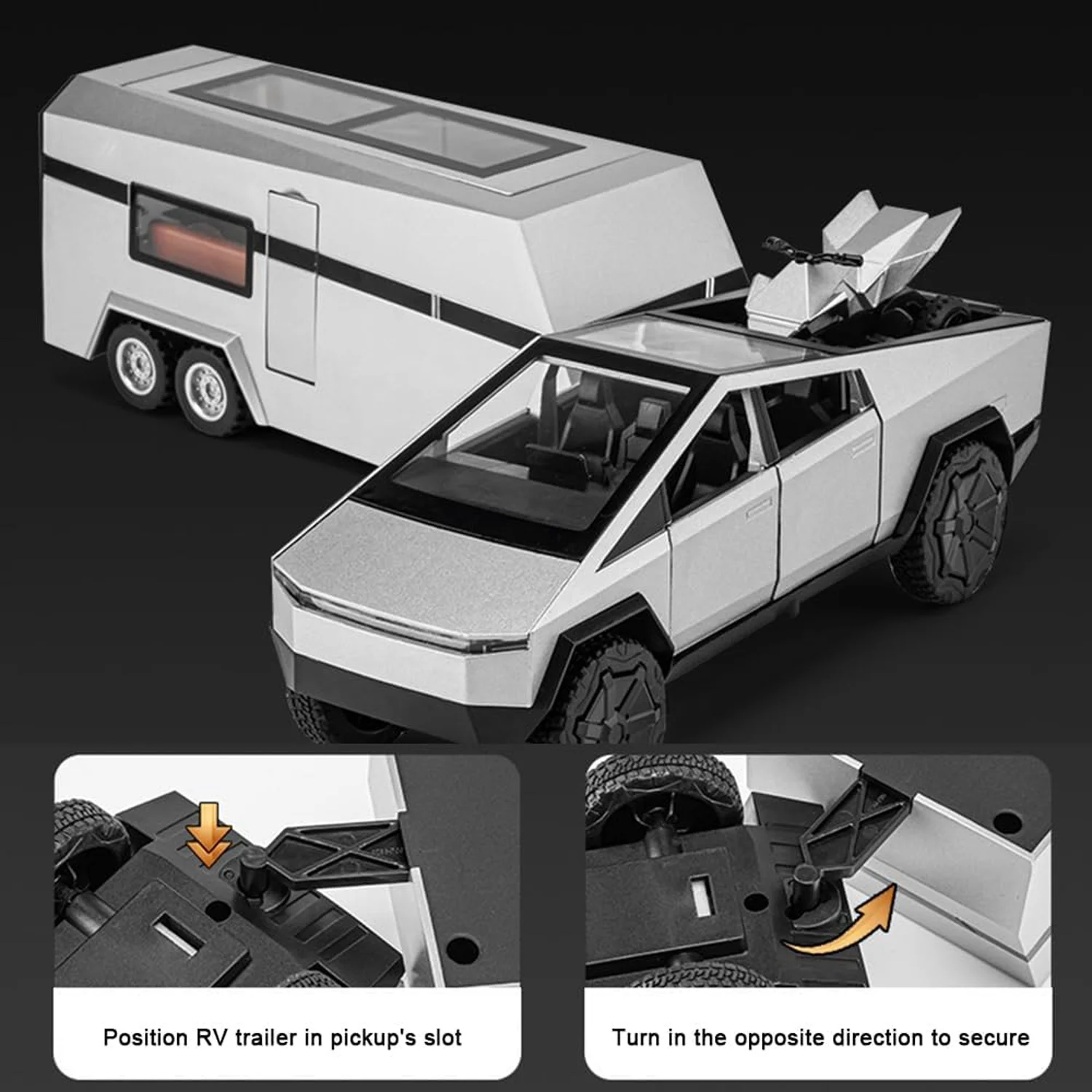 KK 1/24 игрушечные грузовики и трейлеры для мальчиков детский металлический пикап комплект моделей RV модель пикапа игрушка с мотоциклом