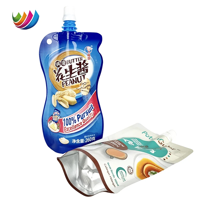 Custom Printed Food Grade Packaging Spice Juice Fruit Drink Yogurt Packaging Bags Liquid Stand Up Spout Pouch With Cap