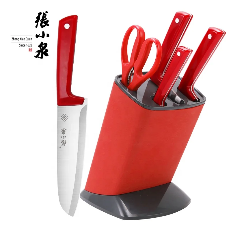 Top Fashion Red Burgundy Color 5 PCS Kitchen Knife Sets with Block