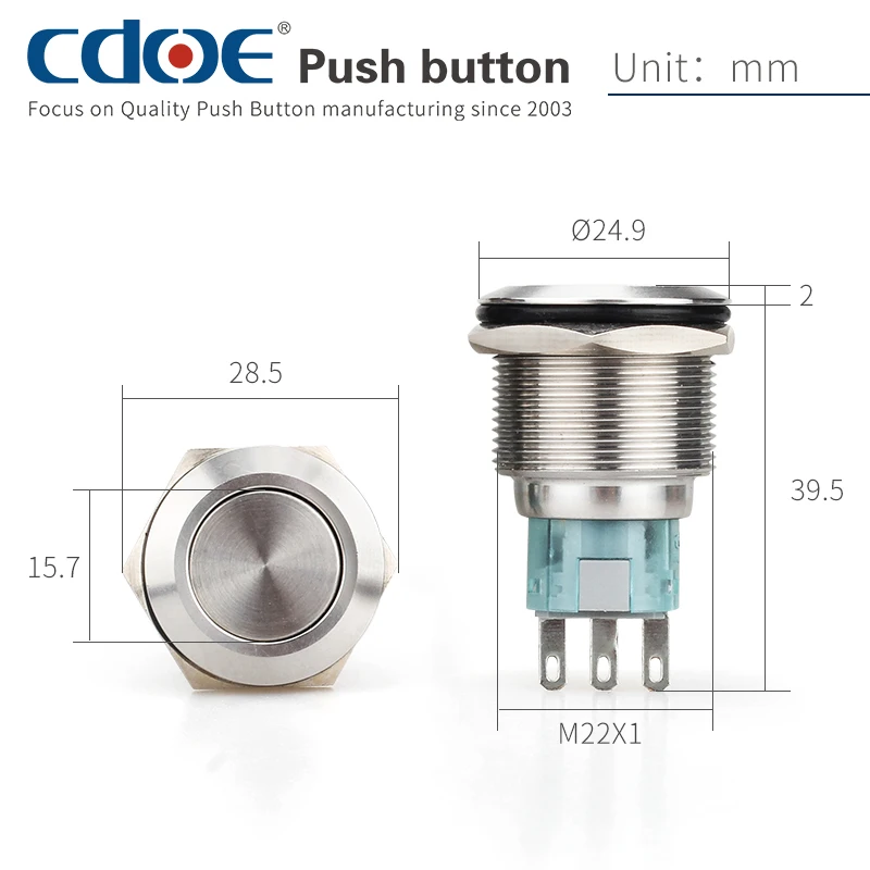 waterproof ip67 1no1nc 2no2nc momentary pin terminal Metal button  round Power switch with light