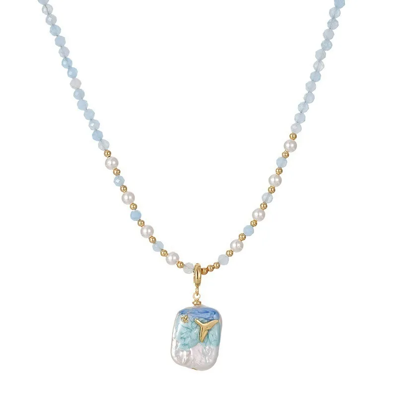 New Luxury Antique Clavicle Chain Ballad Necklace Baroque Pearl Pendant Oil Painting Inspired Chinese Ballad Stainless Steel