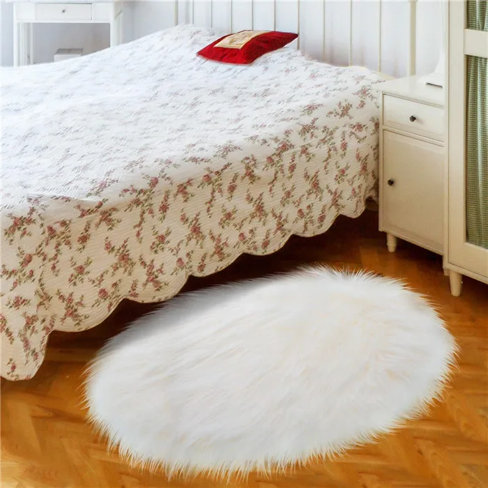 2021 round shape 80x80 cm plush faux fur area rug