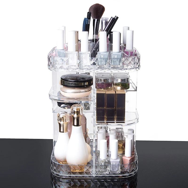 Adjustable Layer 360 Rotating Makeup Storage Organizer Transparent Acrylic Cosmetic Organizer