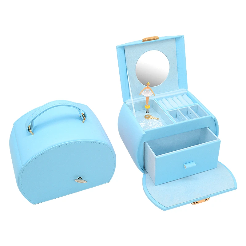 High Quality Velvet Necklace Musical Suitcase Luxury Travel Jewelry Storage Dancing Doll Music Box Girls
